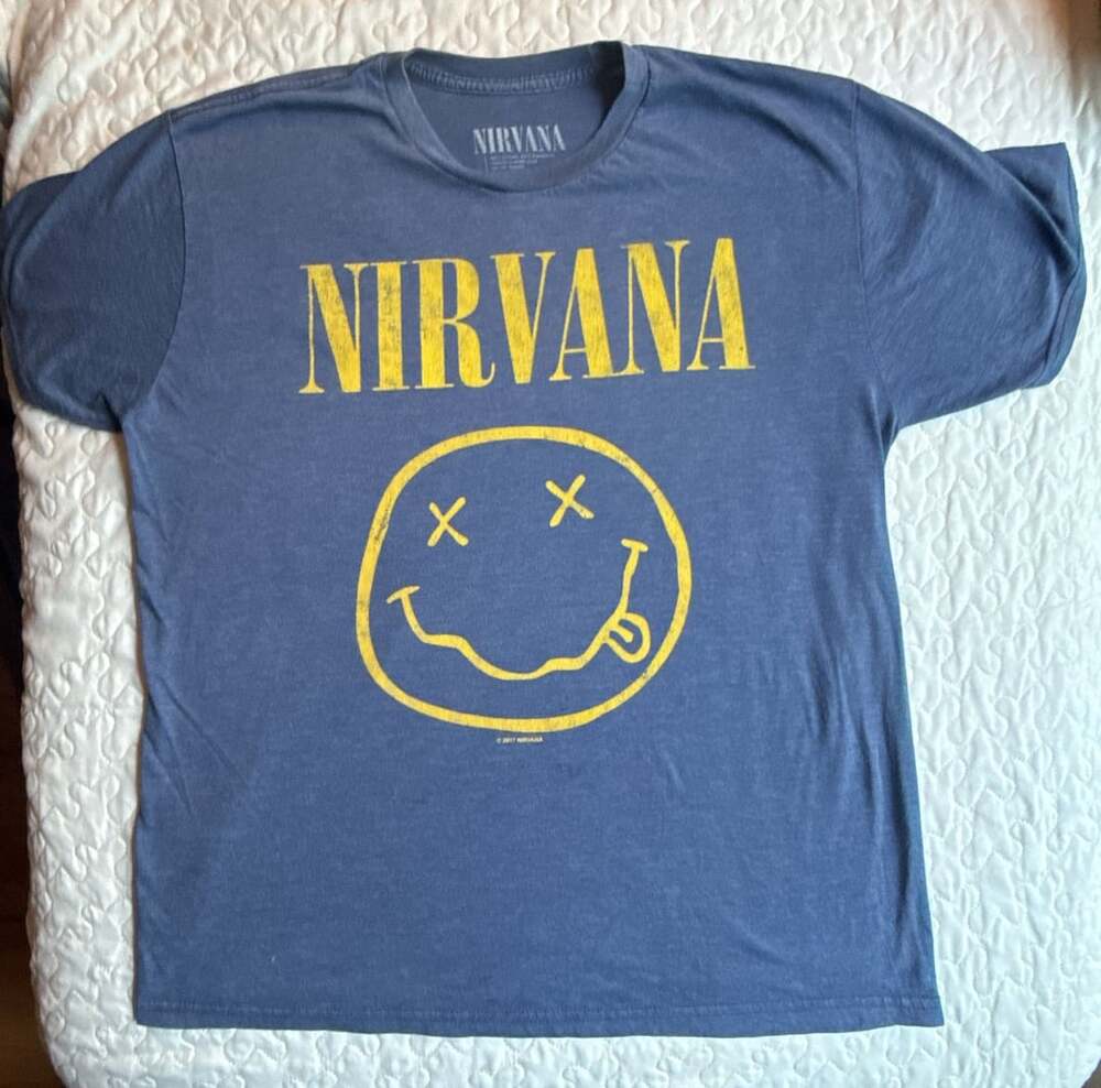 Nirvana Blue Smiley Face Logo Rock Band T-Shirt